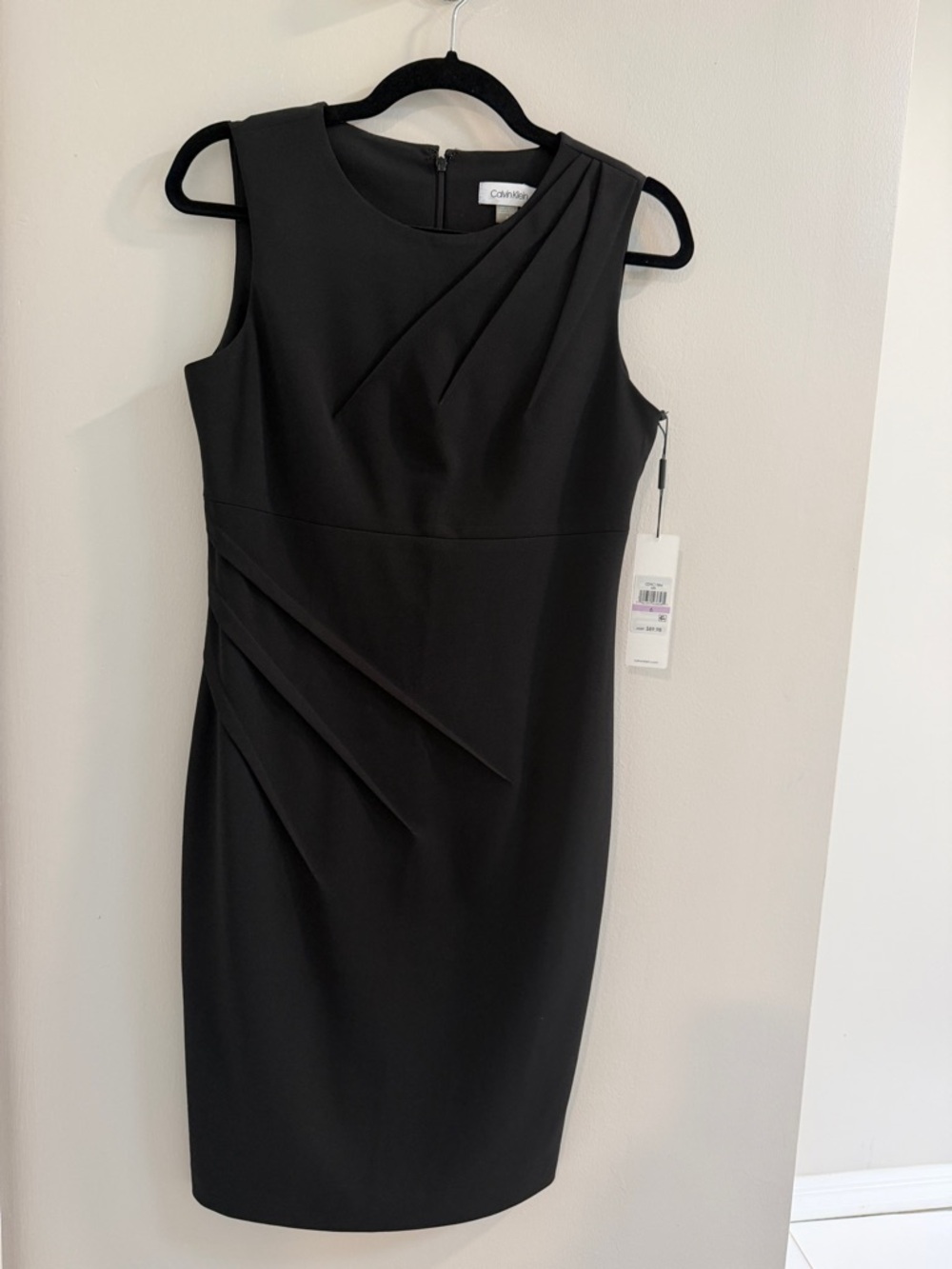 Calvin Klein Black Sleeveless Pleated Sheath Midi Dress
